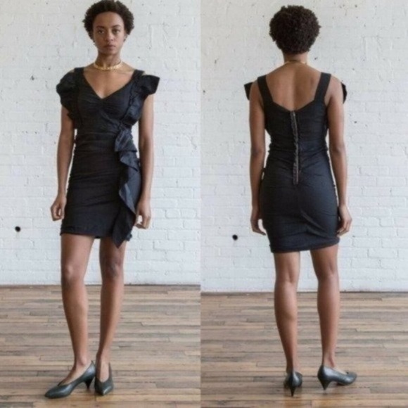 NWT ISABEL MARANT ETOILE Black Topaz Ruffle Mini Dress Size FR 36/US 4 - Picture 8 of 13